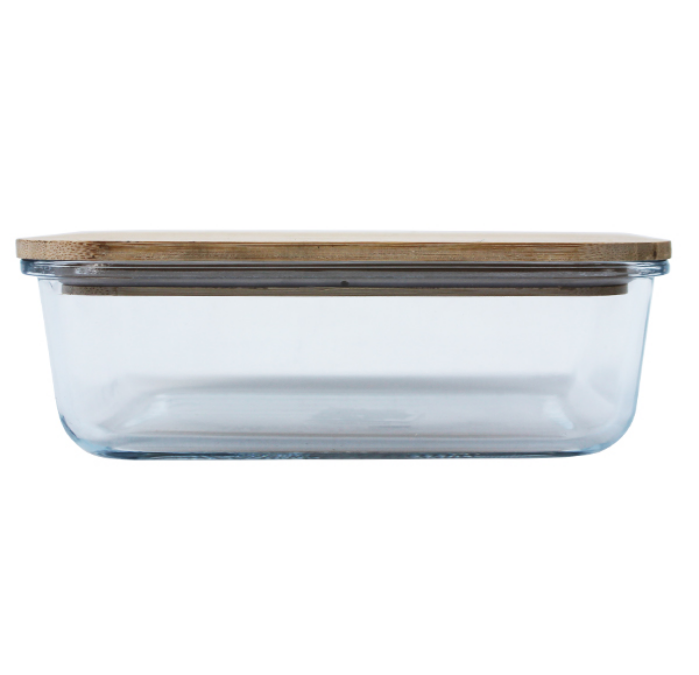 Rectangular Glass Lunch Box With Wooden Lid 1.3L