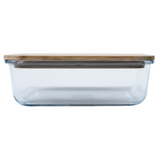 Rectangular Glass Lunch Box With Wooden Lid 1.3L
