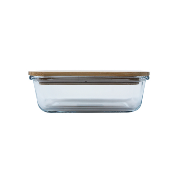 ﻿Rectangular Glass Lunch Box With Wooden Lid 580ml