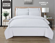Simon Baker | T200 Cotton Percale Embroidered Duvet Cover Set - Isabella Marine