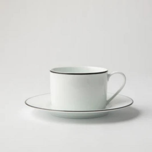 JENNA CLIFFORD - Premium Porcelain Cup & Saucer With Black Band (Set of 4)