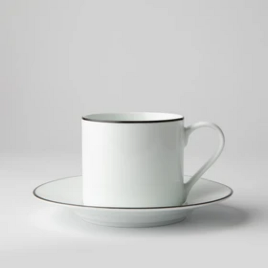 JENNA CLIFFORD - Premium Porcelain Cappuccino Cup & Saucer With Black Band (Set of 4)