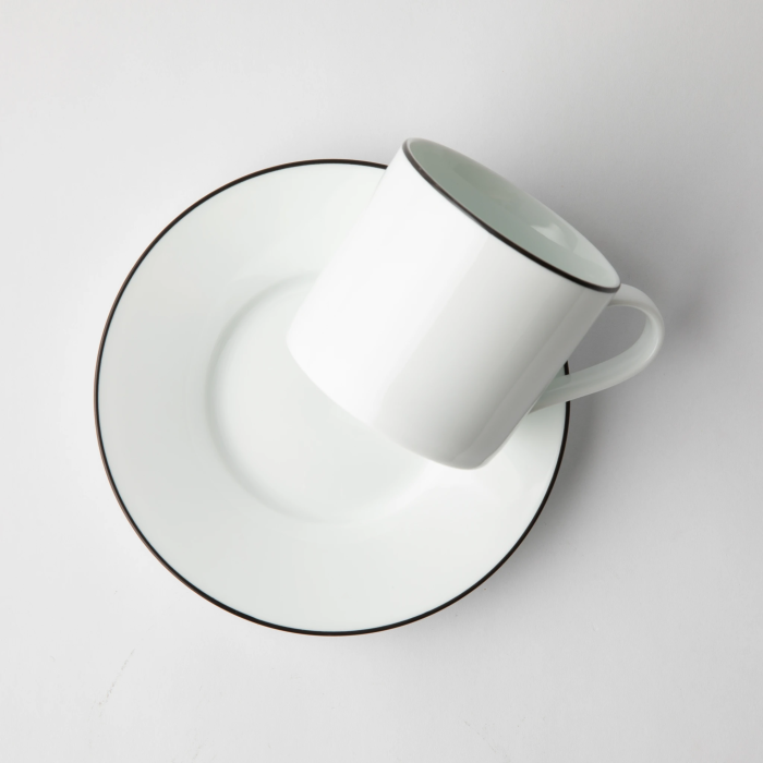 JENNA CLIFFORD - Premium Porcelain Cappuccino Cup & Saucer With Black Band (Set of 4)