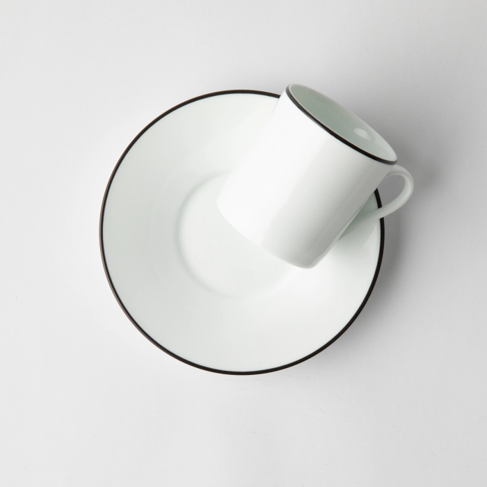 JENNA CLIFFORD - Premium Porcelain Espresso Cup & Saucer With Black Band (Set of 4)