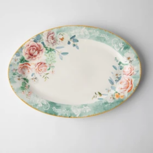 JENNA CLIFFORD - Green Floral Oval Platter