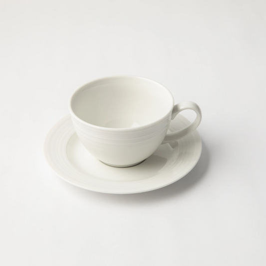 JENNA CLIFFORD - Embossed Lines Cup & Saucer - Cream White (Set of 4)