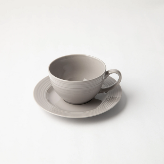 JENNA CLIFFORD - Embossed Lines Cup & Saucer - Light Grey (Set of 4)