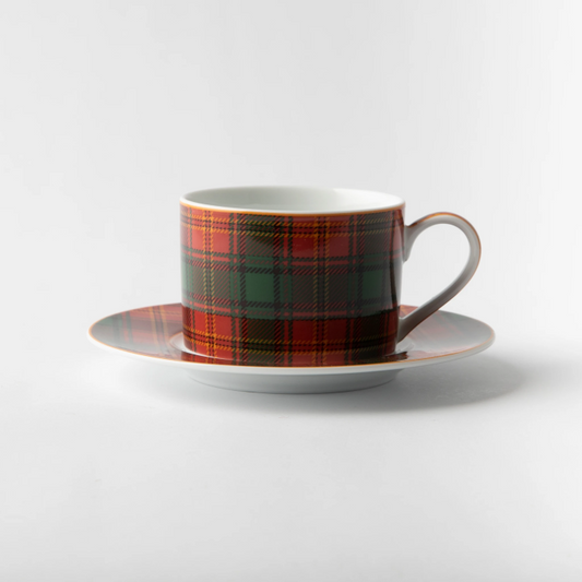 JENNA CLIFFORD - Red Tartan Cup & Saucer in Gift Box