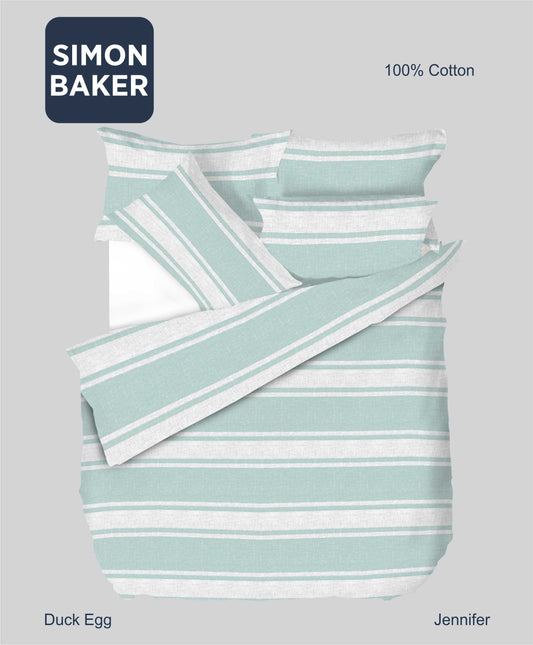 Simon Baker | Jennifer Printed 100% Cotton DUVET COVER SETS - Duck Egg (Various Sizes)