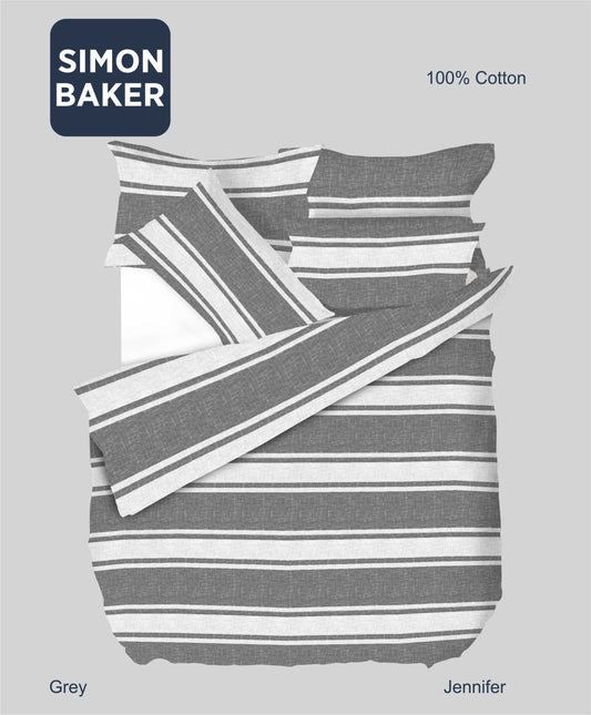 Simon Baker | Jennifer Printed 100% Cotton DUVET COVER SETS - Grey (Various Sizes)