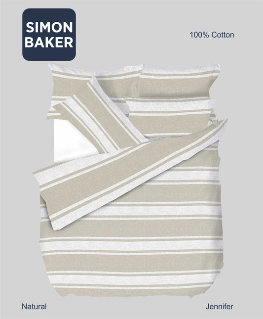 Simon Baker | Jennifer Printed 100% Cotton DUVET COVER SETS - Natural (Various Sizes)