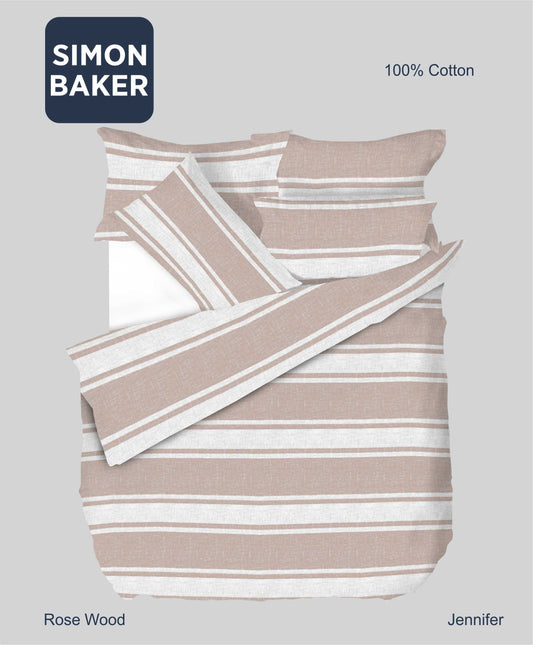 Simon Baker | Jennifer Printed 100% Cotton DUVET COVER SETS - Rose Wood (Various Sizes)