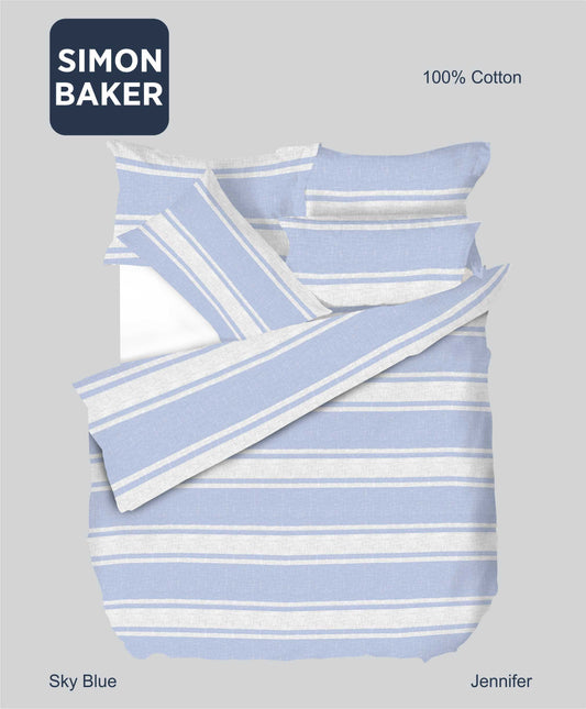 Simon Baker | Jennifer Printed 100% Cotton DUVET COVER SETS - Sky Blue (Various Sizes)