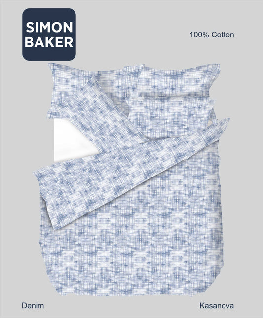 Simon Baker | Kasanova Printed 100% Cotton DUVET COVER SETS - Denim (Various Sizes)
