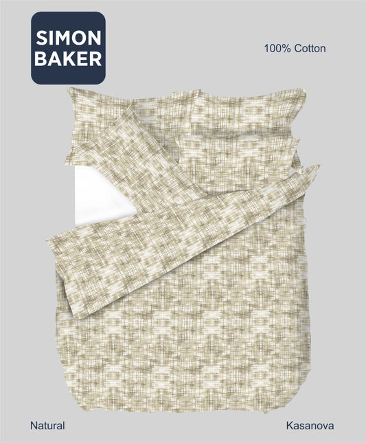 Simon Baker | Kasanova Printed 100% Cotton DUVET COVER SETS - Natural (Various Sizes)