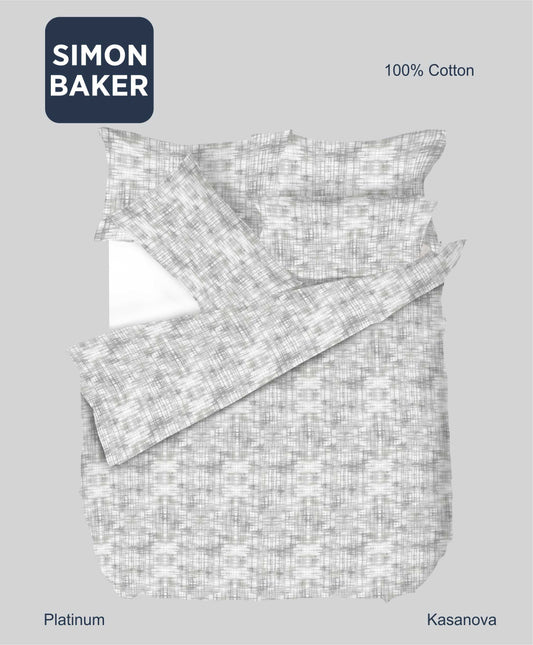 Simon Baker | Kasanova Printed 100% Cotton DUVET COVER SETS - Platinum (Various Sizes)