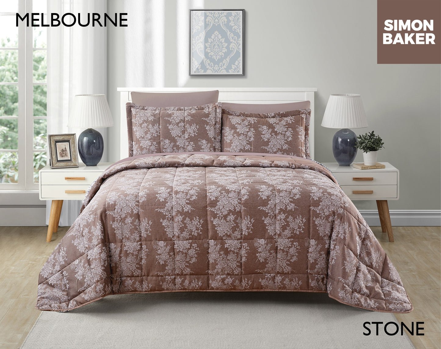 Simon Baker | Melbourne Comforter - Stone (Various Sizes)