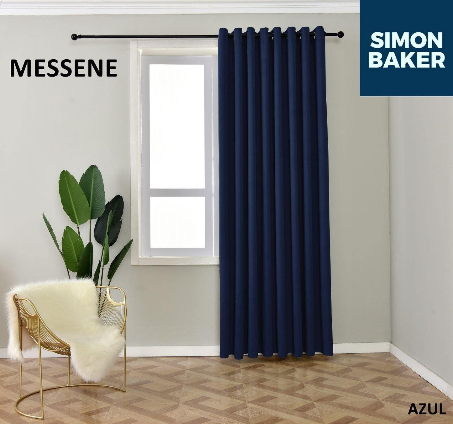 Simon Baker | Messene Eyelet Azul Curtain (Various Lengths)