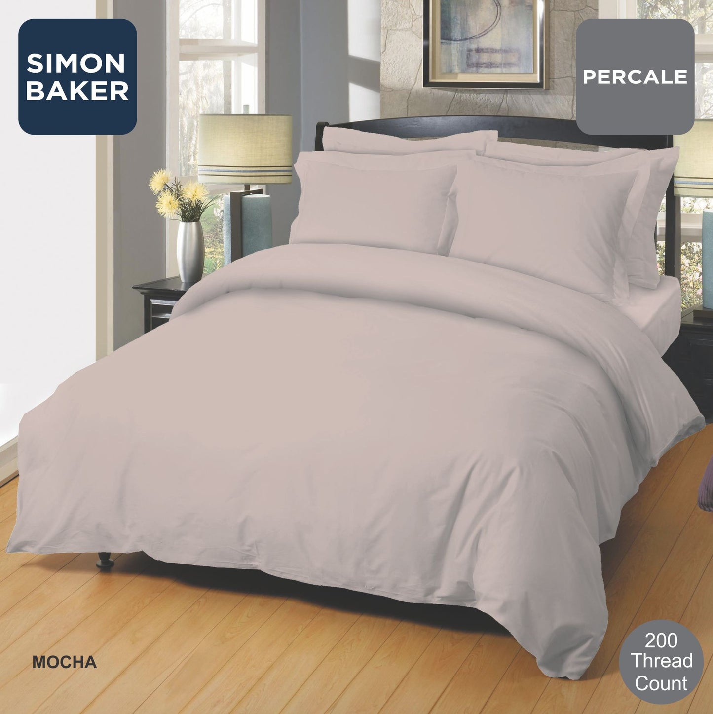Simon Baker | 200 Thread Count Poly 50/Cotton 50 Percale - Mocha Flat Sheet XL (Various Sizes)