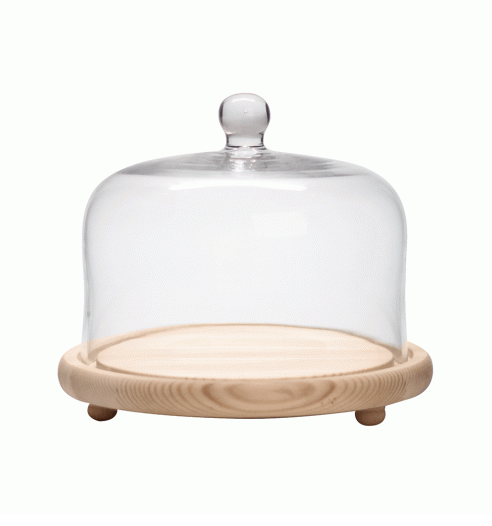 Cake Dome | STRAIGHT SIDED DOME W WOODEN BASE 23X31CM