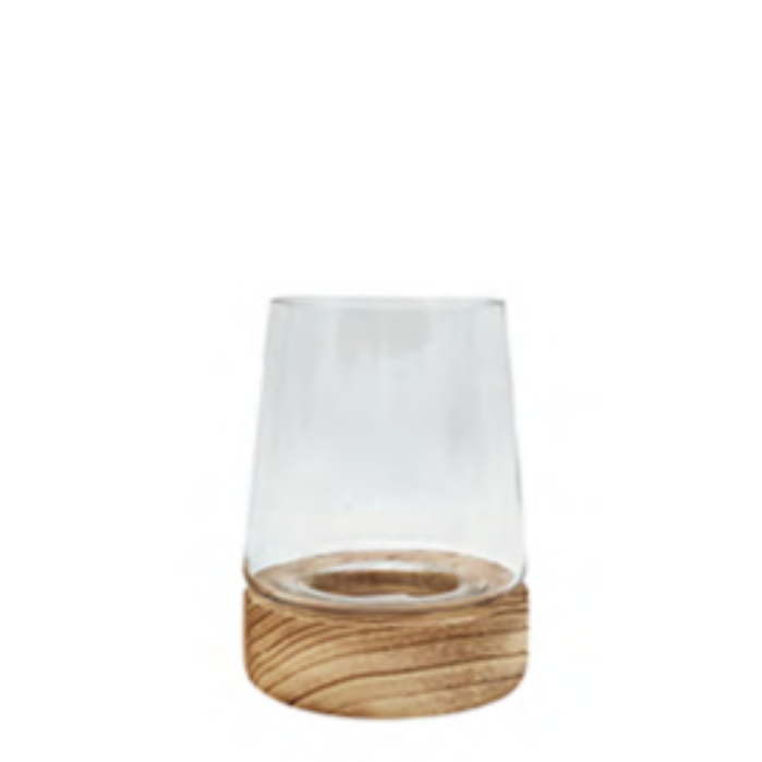 ﻿Candle Holder | Tapered Cylinder with Wooden Base 16 x 14cm 