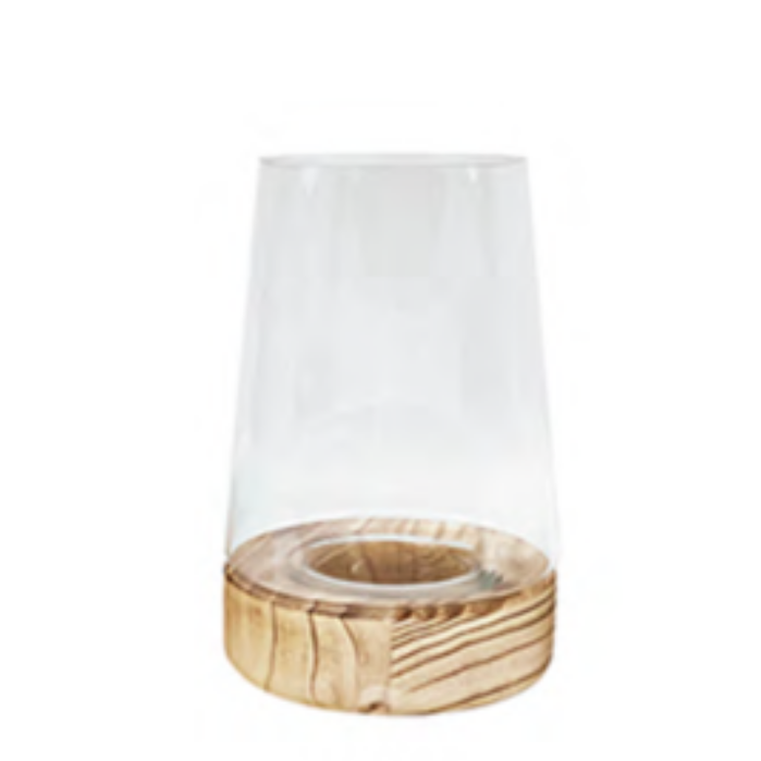 Candle Holder | Tapered Cylinder with Wooden Base 22 x 14.5cm