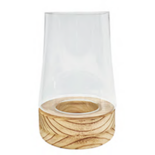 Candle Holder | Tapered Cylinder with Wooden Base 28 x 19cm