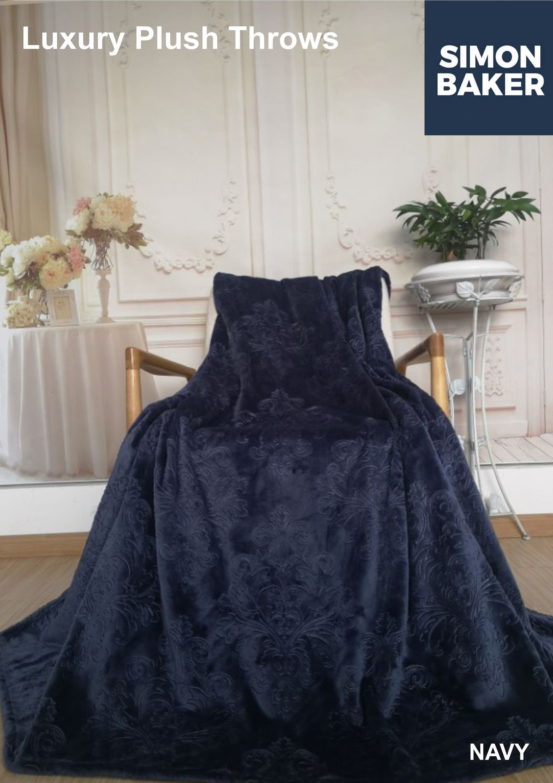 Luxury Plush Embossed Blanket Navy