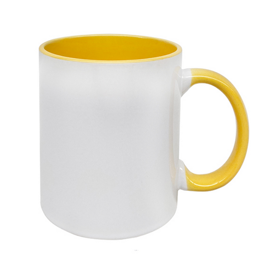 Standard 325ml Sublimation Mug White Outside/Yellow Inside & Handle (Set of 6)
