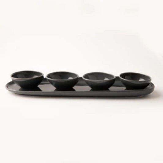 OMADA - Irregular Dark Grey Plate with 4 Bowls