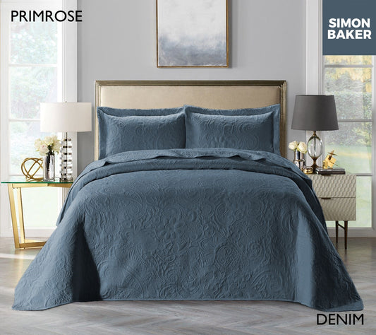 Simon Baker | Primrose Quilted Bedspread Denim (Various Sizes)