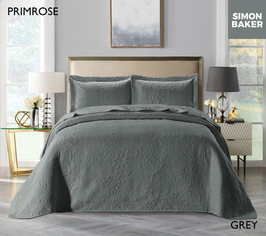 Simon Baker | Primrose Quilted Bedspread Grey (Various Sizes)