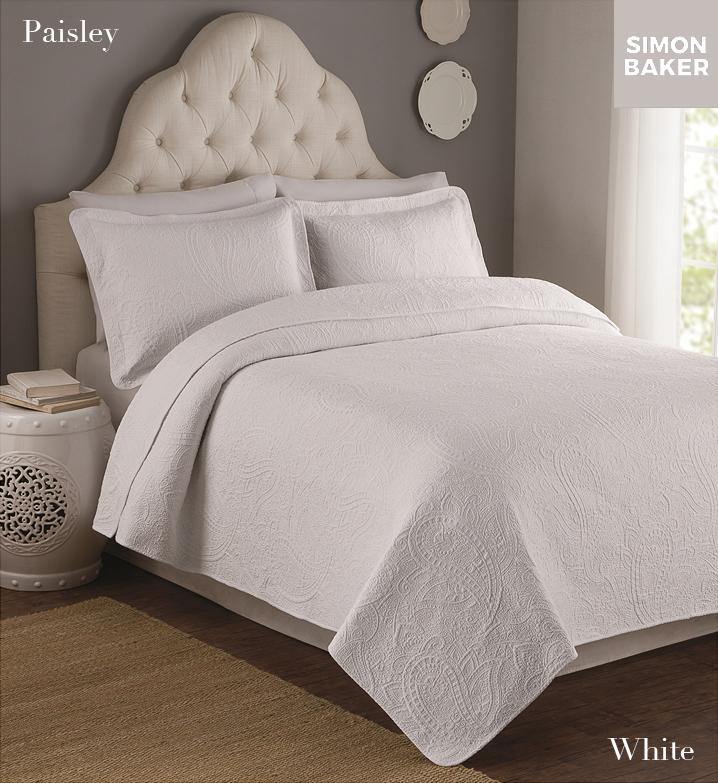 Simon Baker | Paisley Bedspread White (Various Sizes)