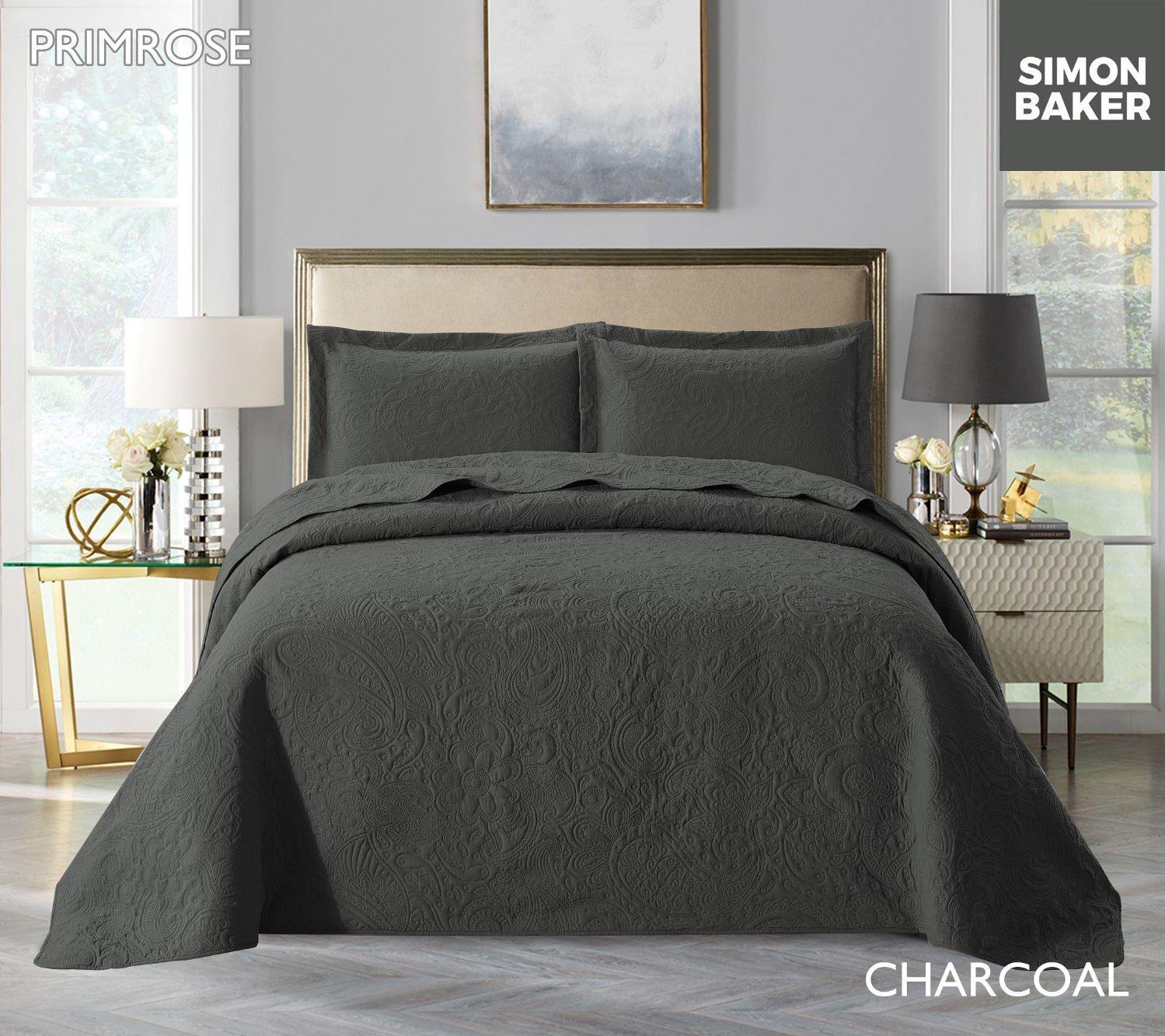 Simon Baker | Primrose Quilted Bedspread Charcoal (Various Sizes)