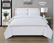 Simon Baker | T200 Cotton Percale Embroidered Duvet Cover Set - Sophia Stone