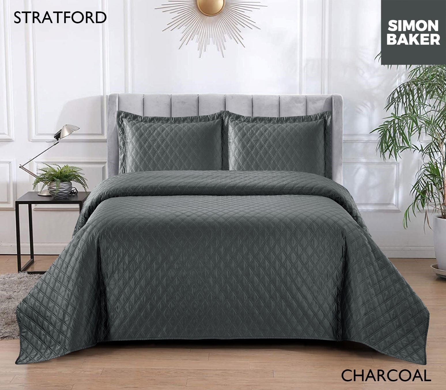 Simon Baker | Stratford Bedspread - Charcoal (Various Sizes)
