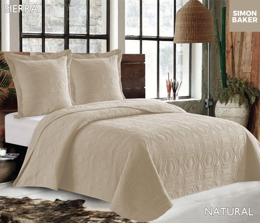 Simon Baker | Sierra Quilted Bedspread Natural (Various Sizes)