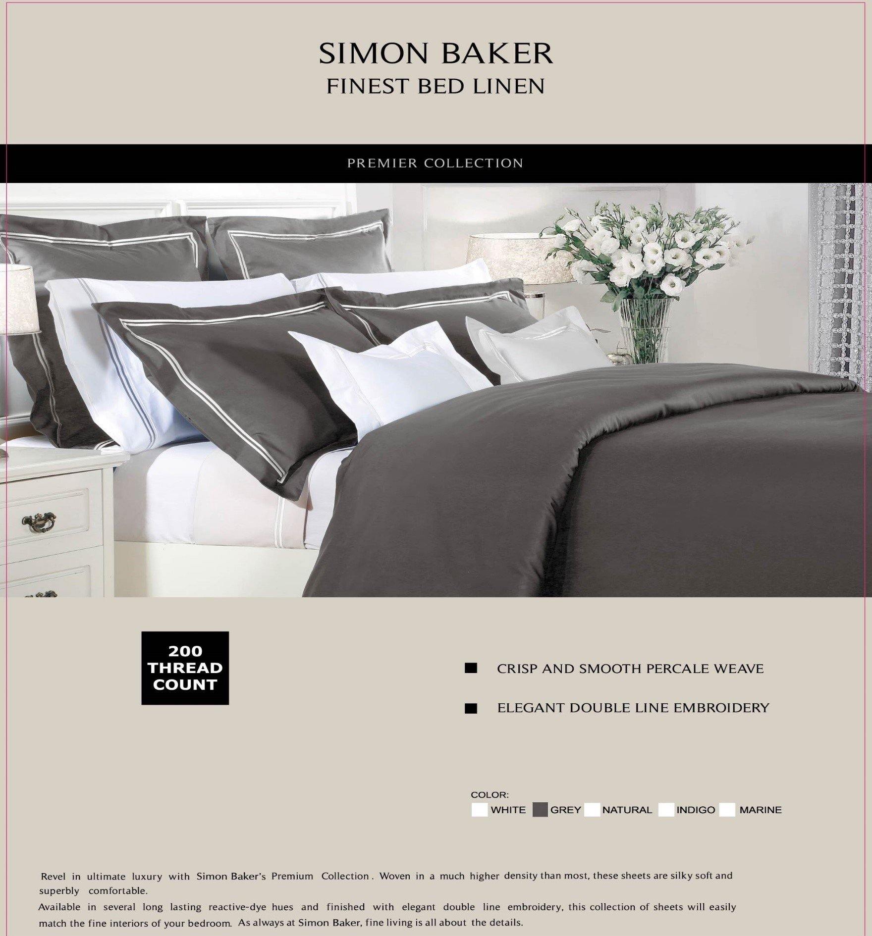 Simon Baker | T200 Cotton Double Satin Stitched Duvet Cover Set Grey (Various Sizes)