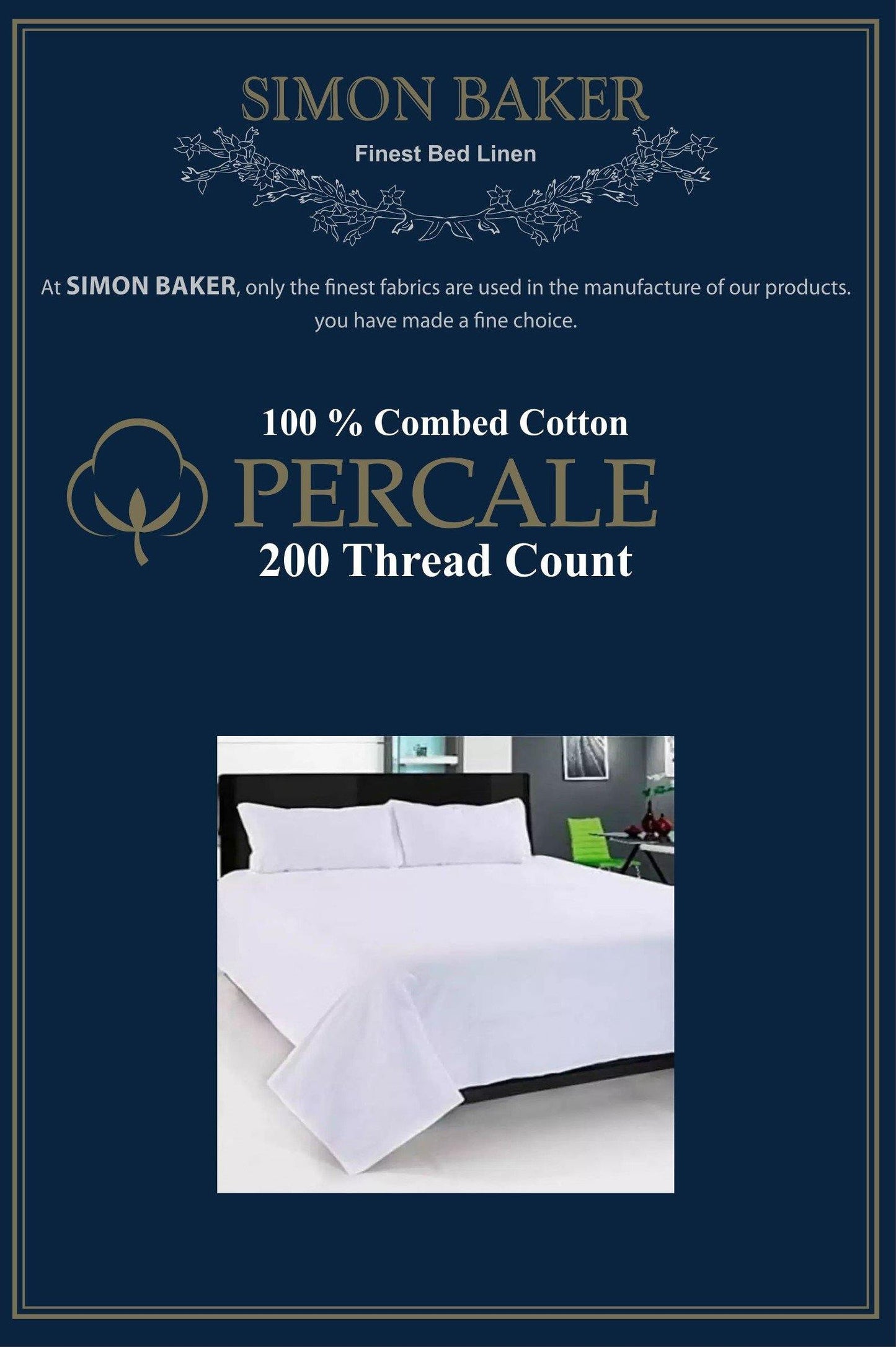Simon Baker | Percale 200 Thread White Oxford Duvet Covers (Various Sizes)
