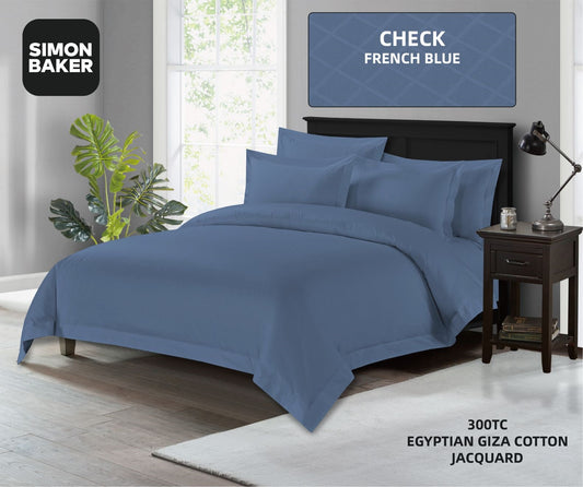 Simon Baker | 300TC 100% Egyptian Cotton Jacquard Check Duvet Cover French Blue ( Various Sizes)