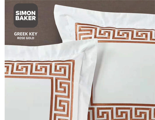 Simon Baker | 400TC Egyptian Cotton Greek Key Embroidery DUVET COVER SET - Rose Gold (Various Sizes)