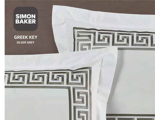 Simon Baker | 400TC Egyptian Cotton Greek Key Embroidery DUVET COVER SET - Silver Grey (Various Sizes)