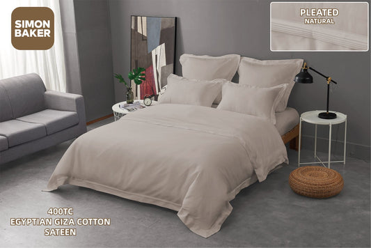 Simon Baker | 400TC Egyptian Cotton Sateen FITTED SHEET Standard Length - Natural (Various Sizes)