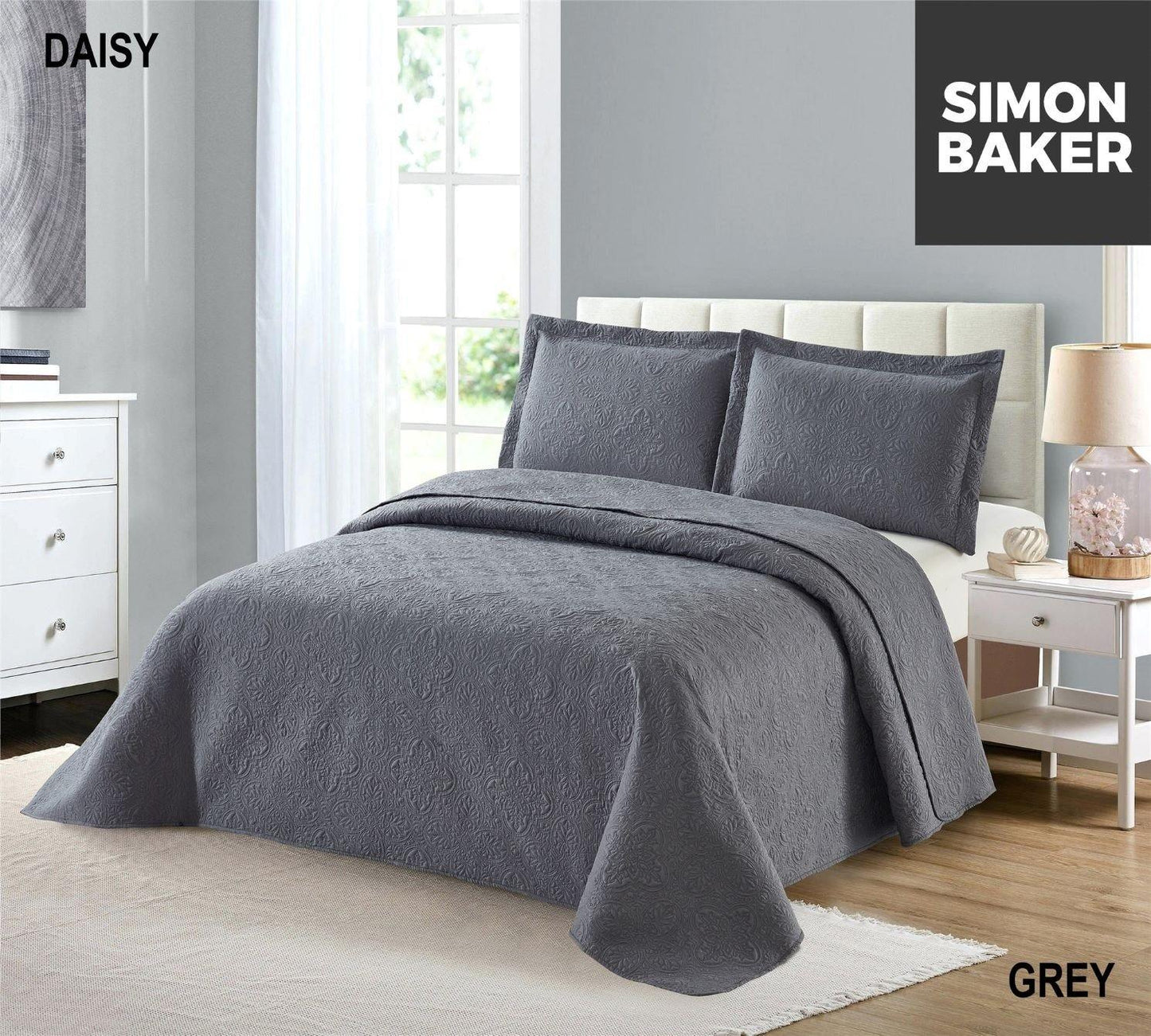 Simon Baker | Daisy Bedspread Grey (Various Sizes)