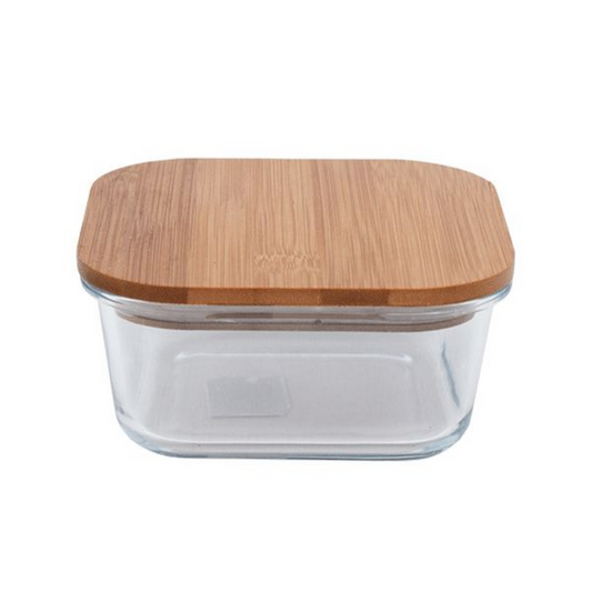 Square Glass Lunch Box Wooden Lid 15X7CM