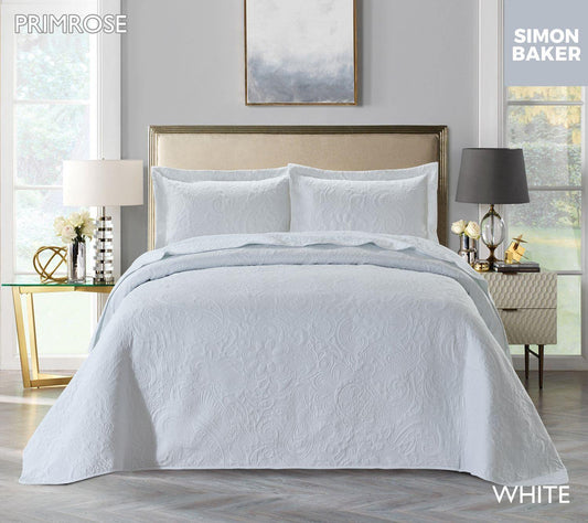 Simon Baker | Primrose Quilted Bedspread White (Various Sizes)